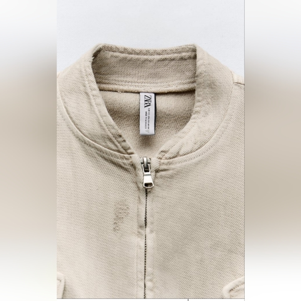 Zara Bomber Ripped Jacket Sz-L - Picture 5 of 10
